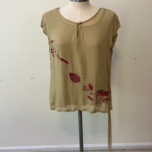 VTG April Cornell Women’s Sz. M Tan Rayon Layered Embroidered Tank Top Side Tie